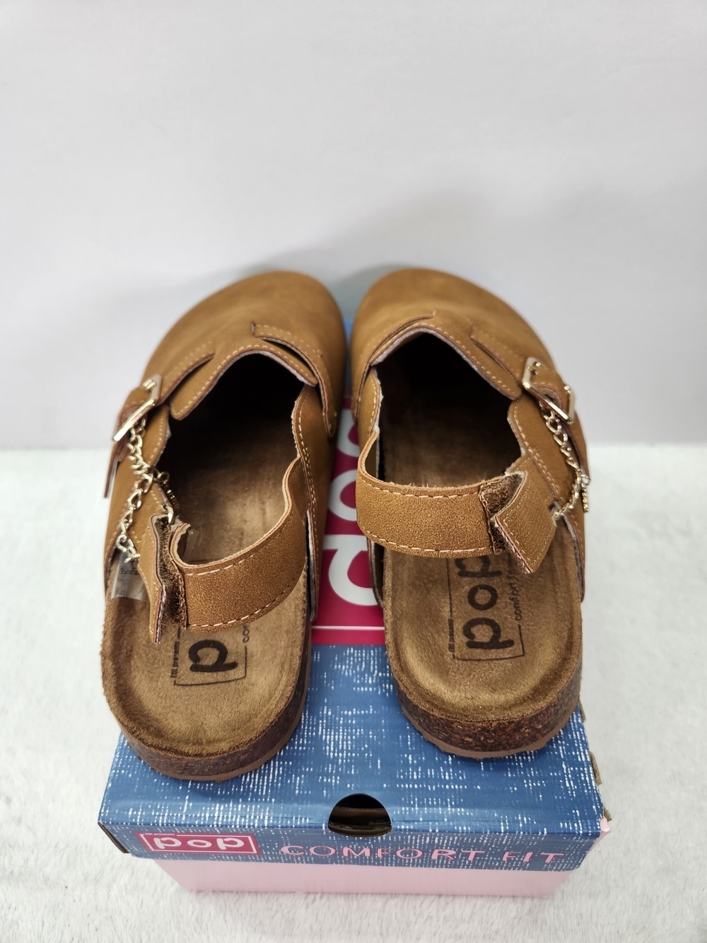 pop Ordelia Tan Suede-Look Slingback Clog with Buckle and Charm Size 8.5 - Picture 5 of 11